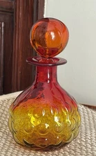 Blenko Glass Tangerine Joel Myers Bubble Decanter #715 Bubble Stopper 8"