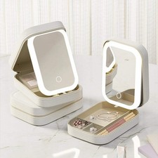 Caja de Almacenamiento de Maquillaje con Espejo de Luz LED Portátil Viaje Maquillaje Cosméticos Almacenamiento