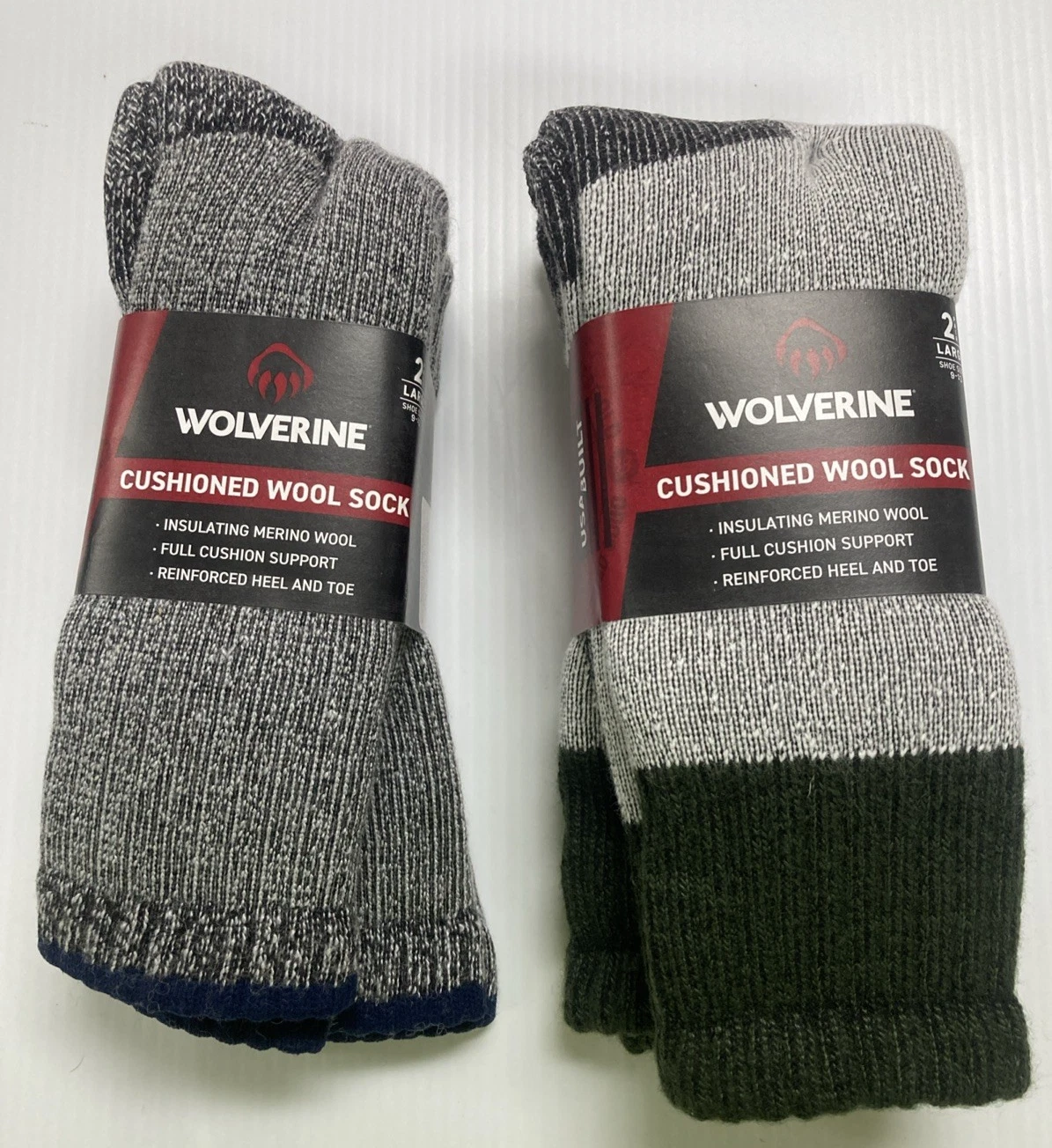 Wolverine Merino Wool Blend Cushioned Boot Socks, Large, 4 pairs, Free Shipping!