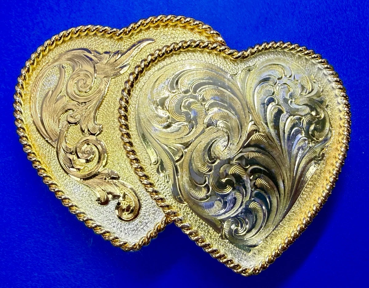 Montana Silversmith Silver Gold Heart Rose Floral Filagree Western Belt Buckle Montana Silversmith Retro Silver Western Wear Filigree  main image 3