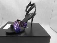 DKNY Ivy Iridescent Snake Print Leather Open Toe Black Strappy Heels Size 7.5 US