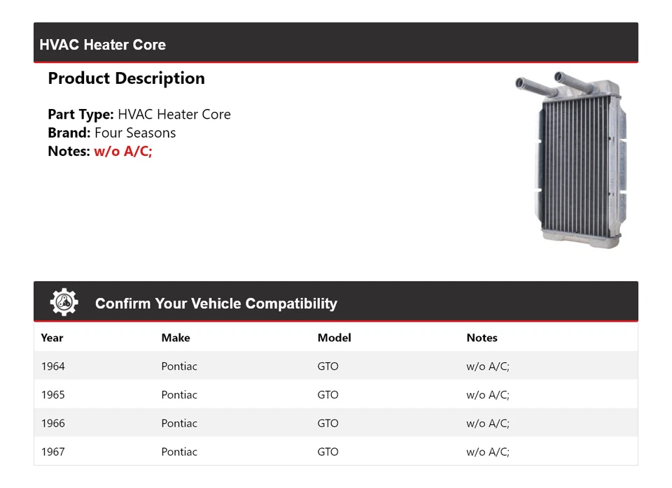 For 1964-1967 Pontiac GTO HVAC Heater Core 4 Seasons 1965 1966 - Image 2 of 3