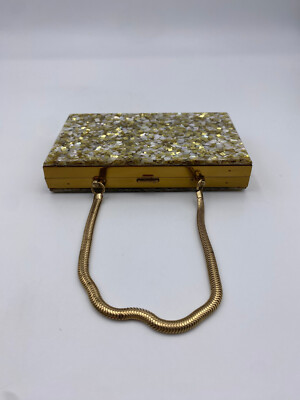 Vintage Acrylic Confetti Metal Minaudiere Compact Cigarette Case