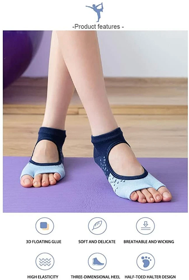 Yoga Pilates Toeless Socks with Grips ,Non Slip Half Toe for Barre Ballet Dance - Image 3 of 4