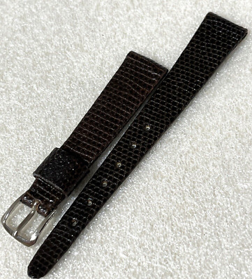 12 /8mm Watch Strap Dark Brown Lizard Leather Extra Thin Shiny SHORT 5.5''  Italy
