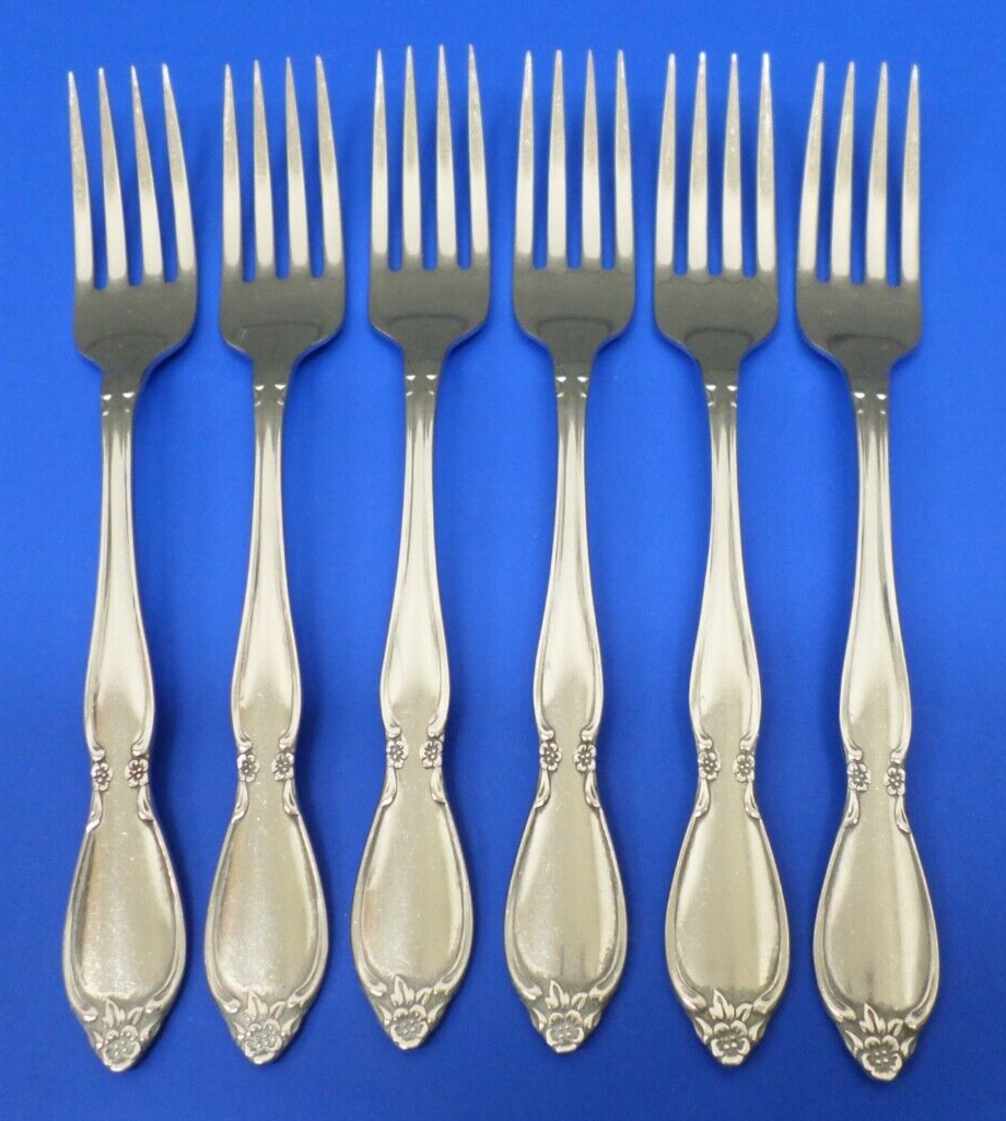 6 Oneida Community CHATELAINE Glossy Stainless Flatware 7 1/4" DINNER