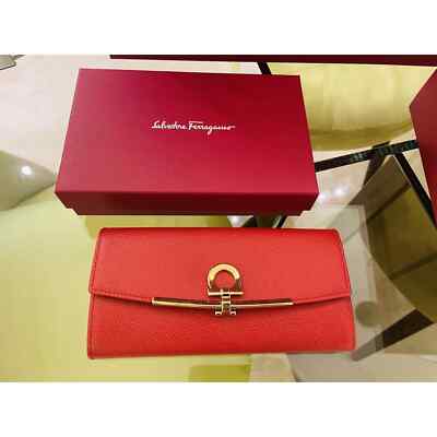Salvatore Ferragamo Gancini continental wallet RED Gold Leather