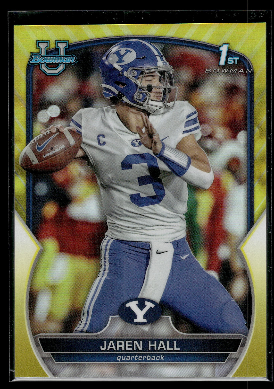 Jaren Hall 2022 Bowman Chrome University Yellow Refractor Card /75 #85