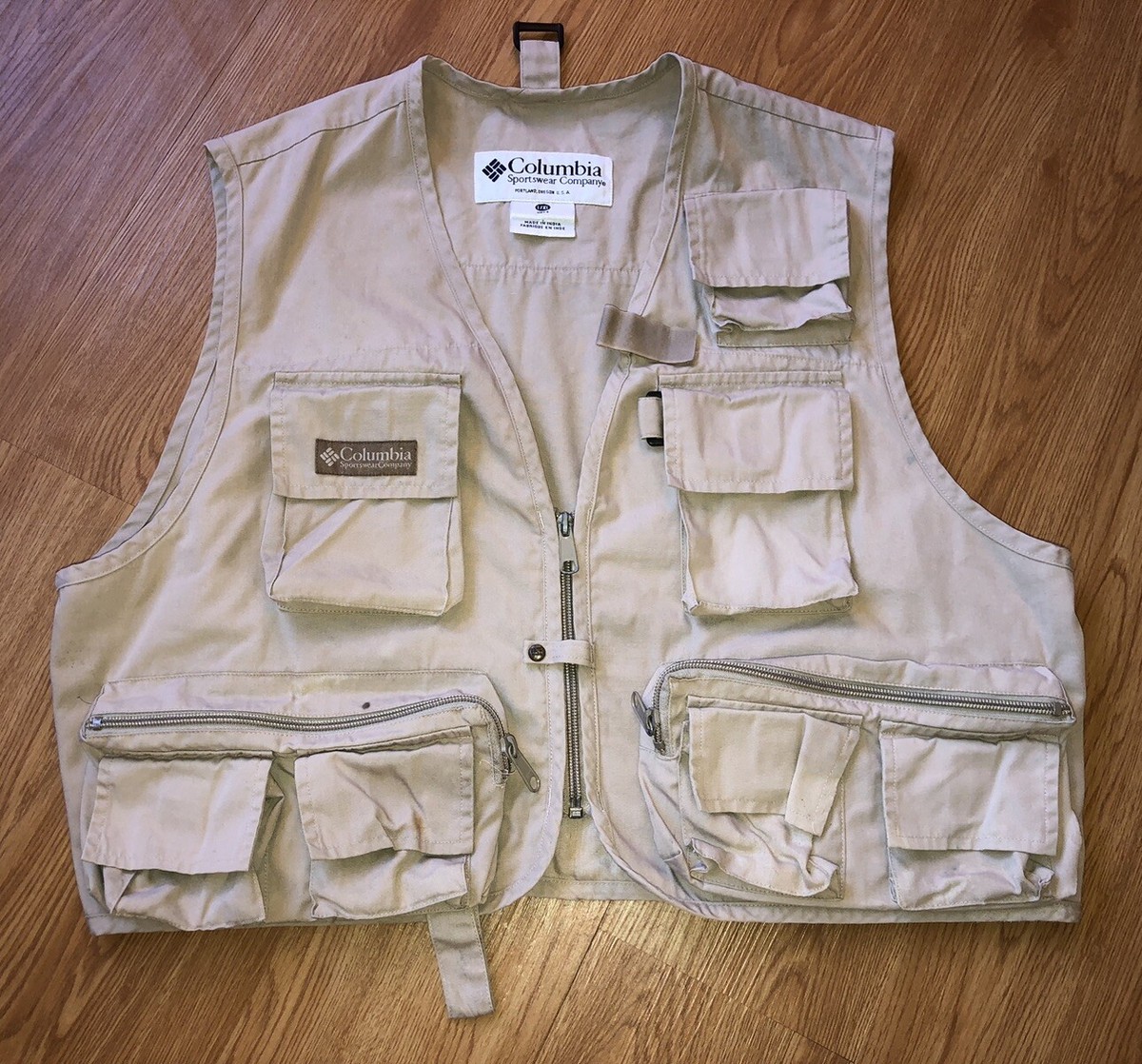 Columbia Sportswear Khaki Fly Fishing Vest 13 Pocket Angler Tackle Men Size  L/XL