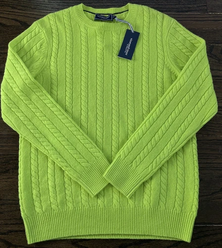 NWT Vineyard Vines 100% Cashmere Cable Knit Lime Green Sweater Mens Sz M $298