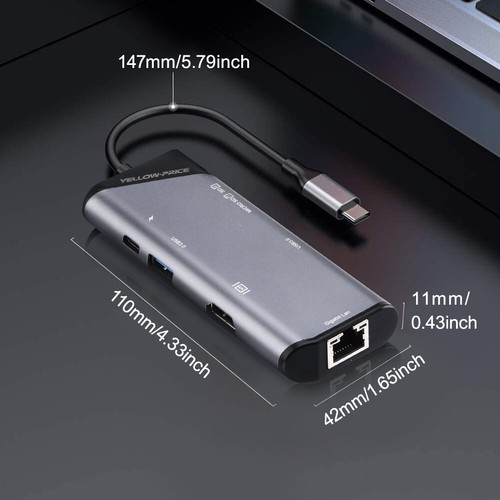 USB C Hub, 7-in-1 Aluminum Adapter with PD Charging Port, 4K HDMI+ RJ45 Ethernet - Picture 9 of 11