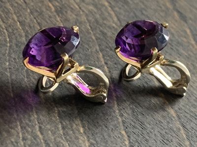 14K Alfred Pollak ART DECO Ohrstecker Dark AMETHYST 585 Clip On Antique