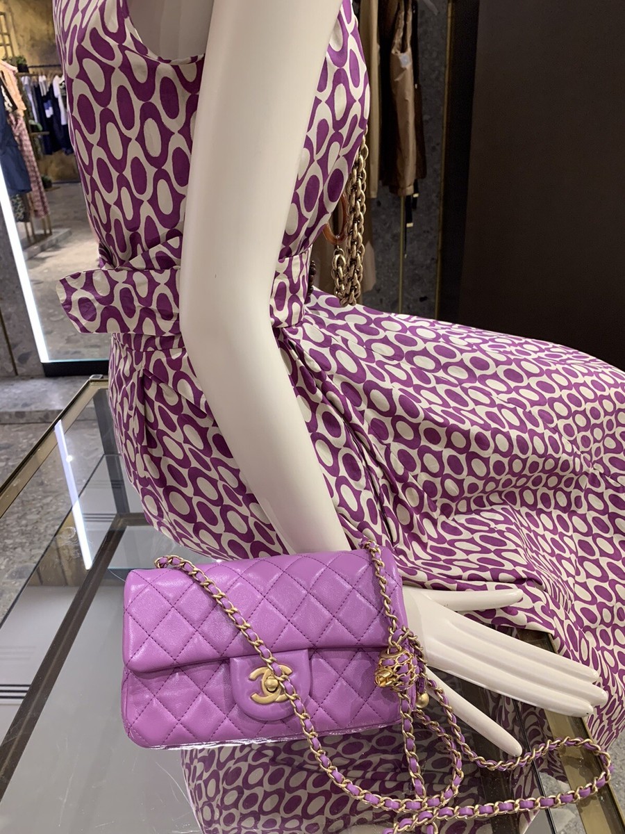 Chanel Mini Flap Bag Lambskin Quilted CC Pearl Crush Handbag