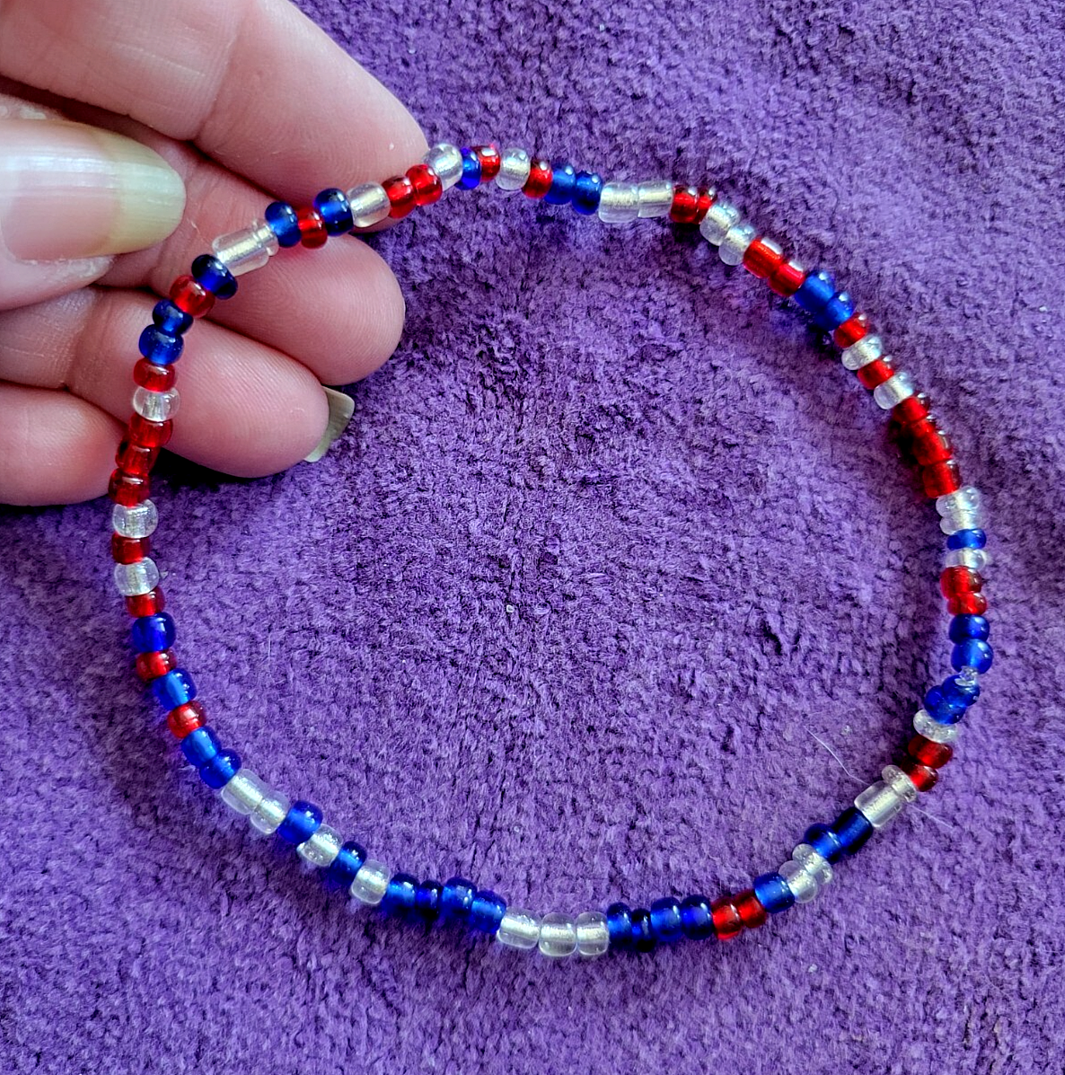Red White Blue Glass Bead Anklet - Metallic USA Design - 9.5 Inches-image