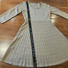 Calvin Klein Womens Small Ribbed Knit 3/4 Sleeve Sweater Dress Fit & Flare Tan