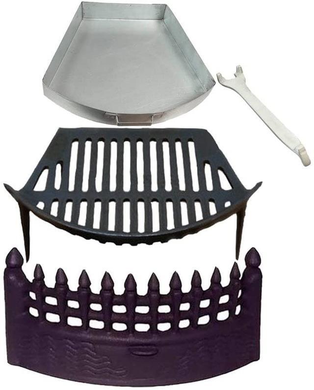 Castle Fire Front, Grate and Ashpan Black Fire Set Bundle 16"" Fireplace Opening