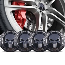 4x Punisher mit Schrift Felgensticker Aufkleber Nabendeckel Nabenkappen 56mm NEW