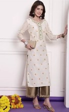 Women Indian Ethnic dresses ;Cream Colour Floral Embroidered Chanderi Silk Kurta