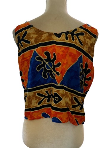 Bold Colors Design Tribal Tank Top Large Cropped Vivid Colors Rayon - Picture 3 of 4