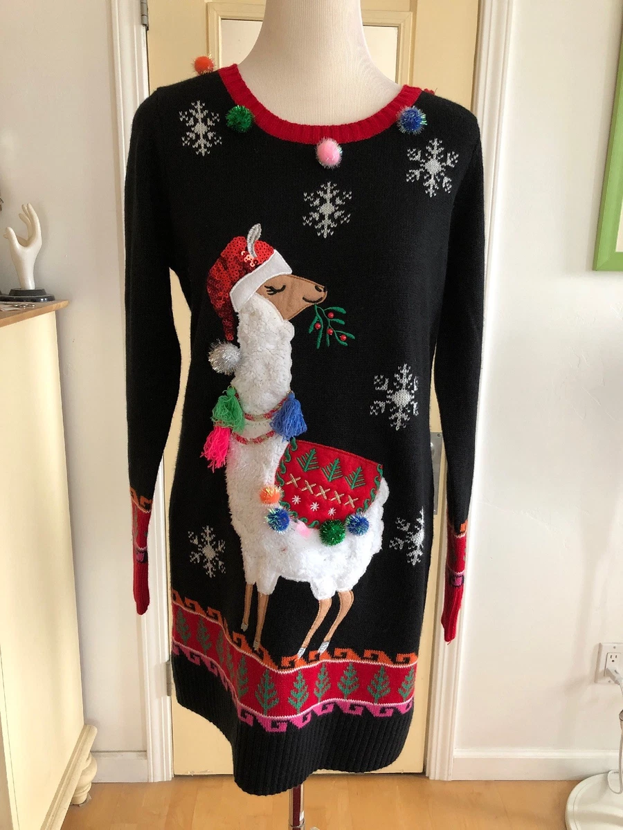 Llama christmas top sweater womens