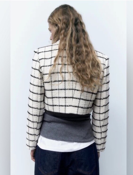 ZARA NWT SS22 PLAID Tweed CROPPED JACKET + Shorts Set BLACK-WHITE