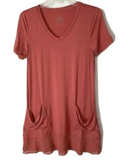 LOGO by Lori Goldstein Chiffon Trim Tee Shirt Pockets Coral Blush Size XXS NEW
