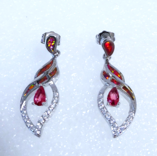 HERMOSOS PENDIENTES DE ÓPALO/GRANATE ROJO FUEGO - Imagen 2 de 5