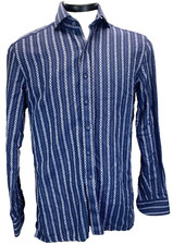 Proper Cloth Men's Dress Shirt 15.5 x 35 Long Sleeve Violet Stripe Cotton Linen