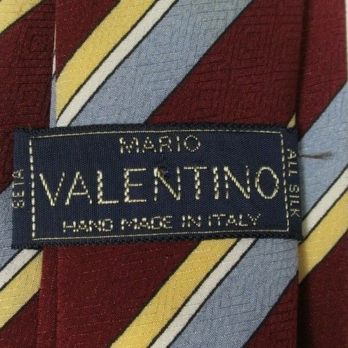 Hojas Dimitri J Mario Valentino 3 Corbatas de Seda Gris Marrón Azul Rojo Cachemira a Rayas - Imagen 10 de 10