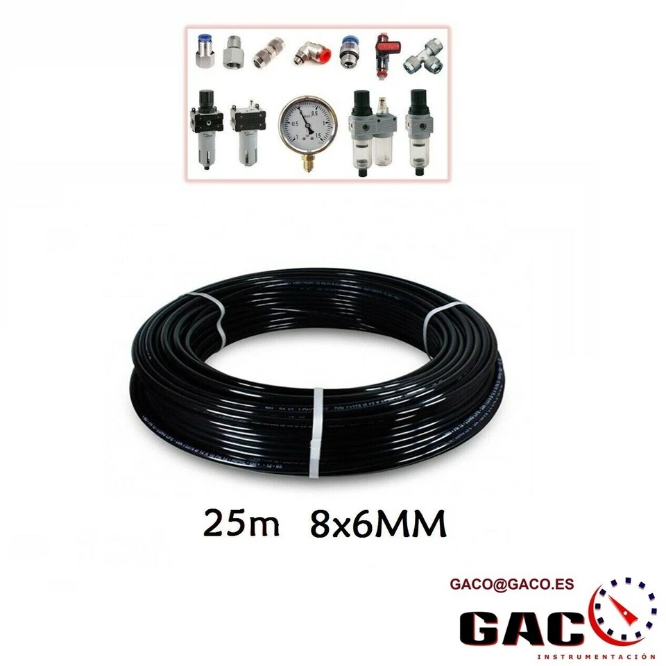 ROLLO TUBO 25 METROS 8X6 MM POLIURETANO NEGRO NEUMATICA RACOR AIRE