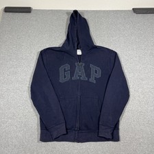 Gap Men's Sz M Faded Blue Full Zip Hoodie Cotton Fleece Logo Y2k Fleece