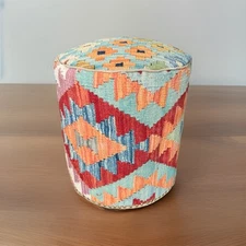 Handwoven Kilim Rug Pouf Ottoman foot stool