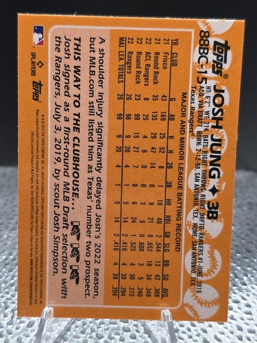 2023 Topps Chrome - 1988 Topps Baseball Josh Jung #88BC-15 (RC) - Foto 2 di 2