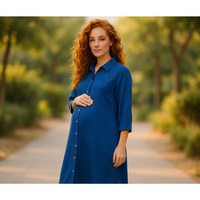 Hatch Maternity Button Down Leopard Print Shirt Dress Blue Size Small - Sale
