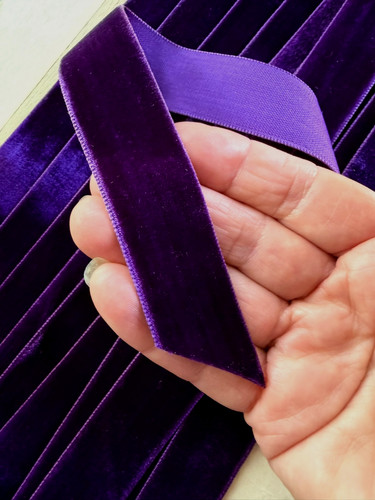 Vintage French Velvet Purple Ribbon 7/8" wide - 1 yard