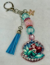6 1/2" Little Mermaid Acrylic Glitter Flatback Bag Charm/Keychain w/Starfish