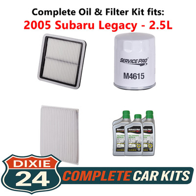 Fits: 2005 Subaru Legacy 2.5L Complete Oil, Air & Cabin Filter Kit (5W-30)