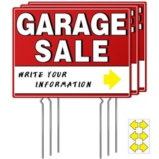 Yard Sale Sign Weatherproof 17x13 Inches Stake Arrow Stickers 3 Pack Red