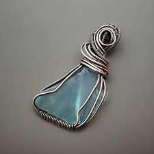 Patina Copper Wire Wrapped Light Green Sea Glass Pendant - Handcrafted Artisan