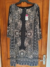 Image of Wallis Boat Neck Paisley Pattern Day Dress Size 18