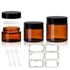 3 Pack Amber Glass Jars with lids, 4 oz, 2oz and 1 oz, Reusable Sample Jars ...