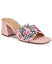 $89 NINE WEST Geanila Pink Slide Sandals Shoes Rhinestone Embellished 9 NWOB