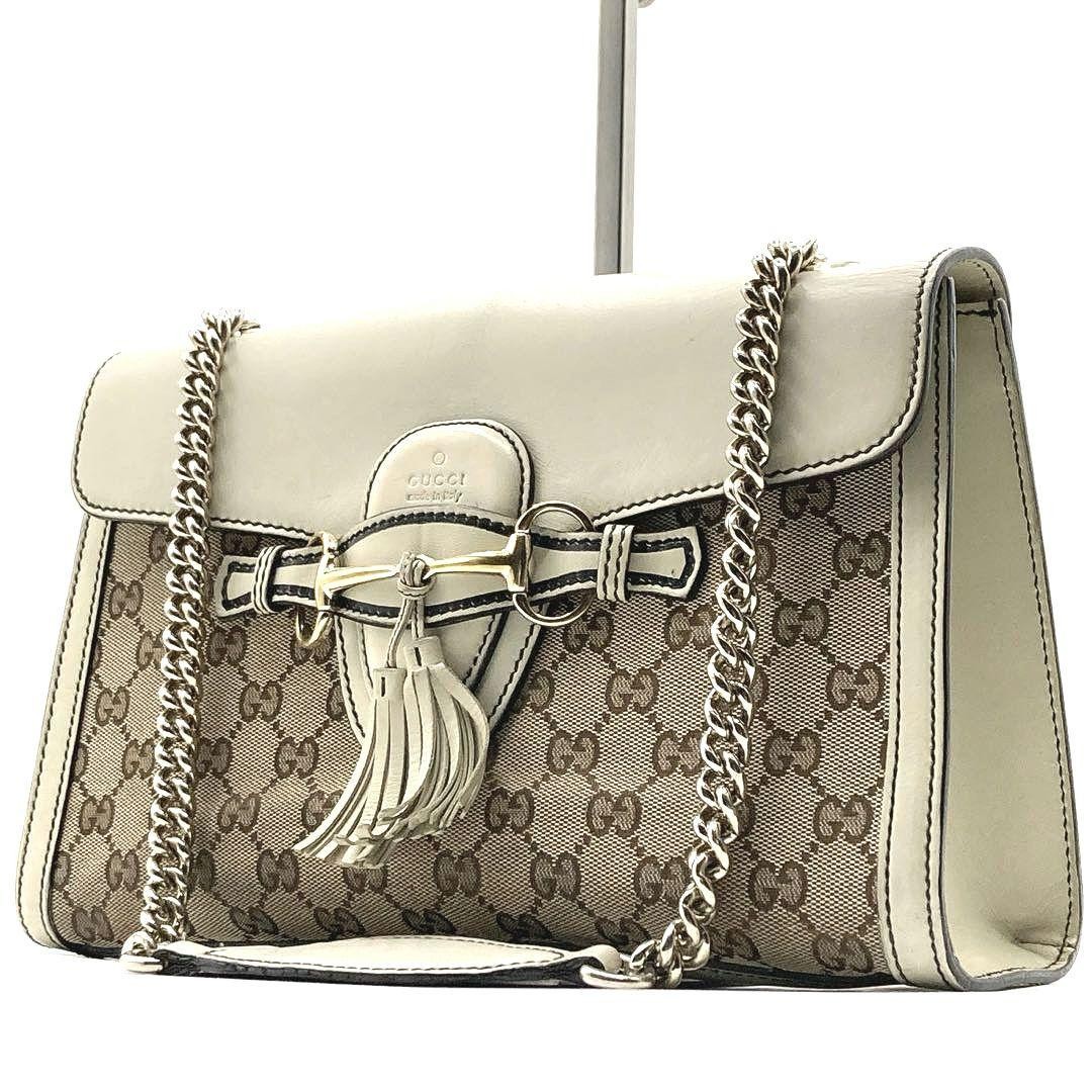 GUCCI GG Canvas Shoulder Bag Beige Authentic G06081137