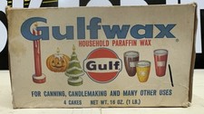 ORIGINAL Vintage GULFWAX Gulf Gas Station Household Paraffin Box Candlemaking