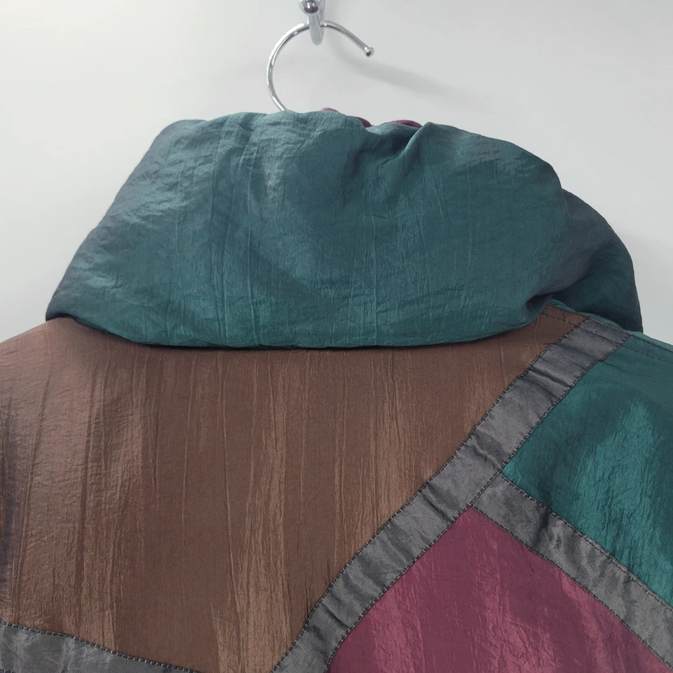 Vintage Gallery Down Fill Long Puffer Coat S Blue Colorblock Geometric - Image 3 of 4