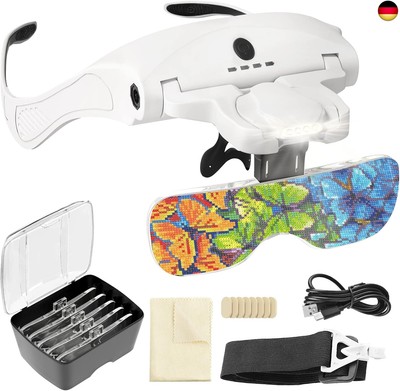 ARTDOT Lupe mit Licht als Diamond Painting Zubehör, USB Ladung mit 4 LED Licht 
