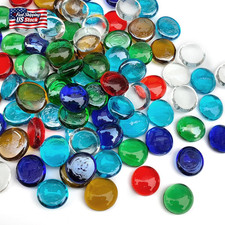 FANTIAN 1LB Flat Glass Pebbles for Vase, 100 Pcs Glass Gem Stones for Aquarium,