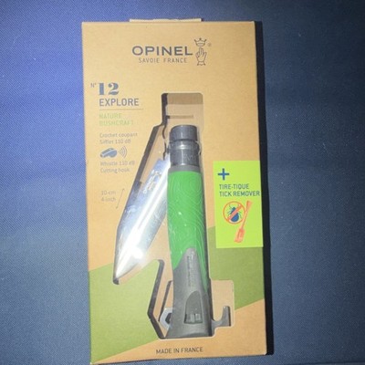 Opinel N°12 Explore Bushcraft Folding Knife Green, Stainless Steel, Whistle, Ti 