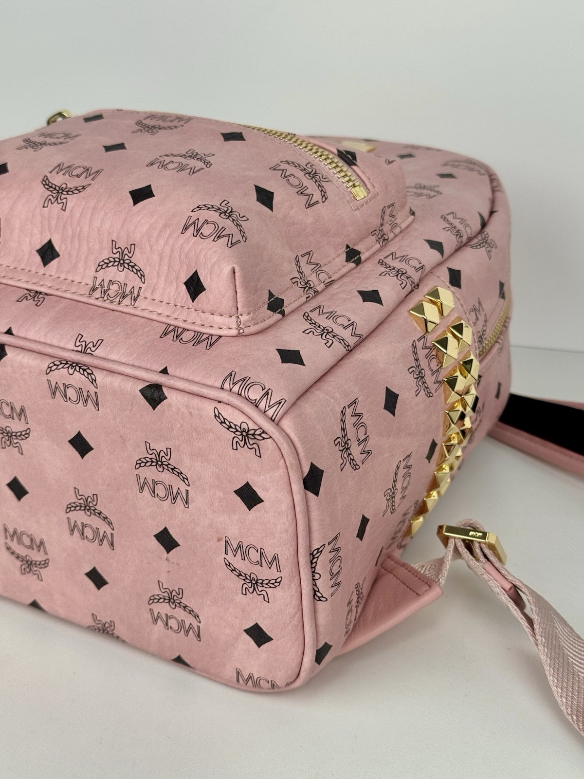 MCM Stark Side Stud Small Backpack Pink Visetos M… - image 9