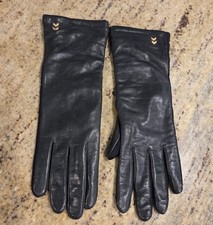 Vintage Womens One Size Fits All Gray Black Leather Stretch 11" Gloves